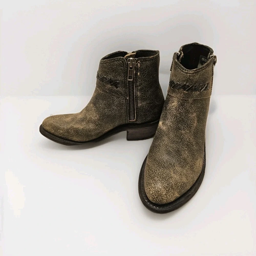 Old West‎ Kids Brown Distressed Leather Zipper Ankle Boots Size 2.0 D